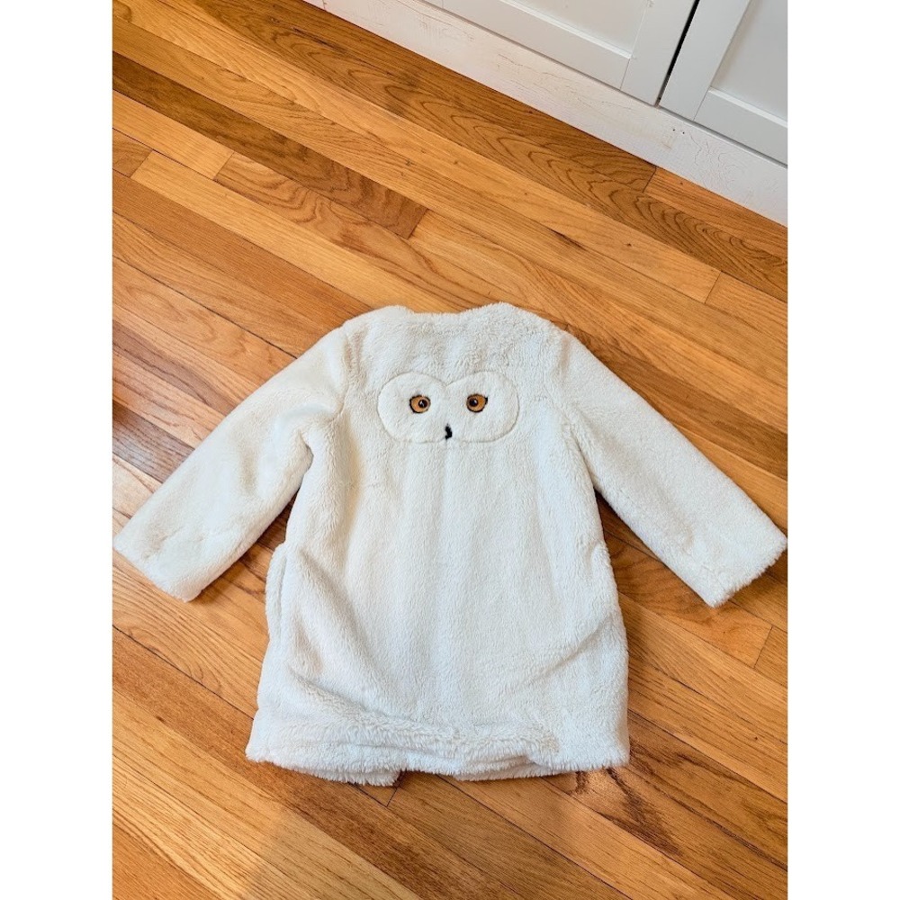 HTF Sz 4T - 5T Mini Boden Harry Potter Hedwig Owl Faux Fur Coat Cardigan Sweater